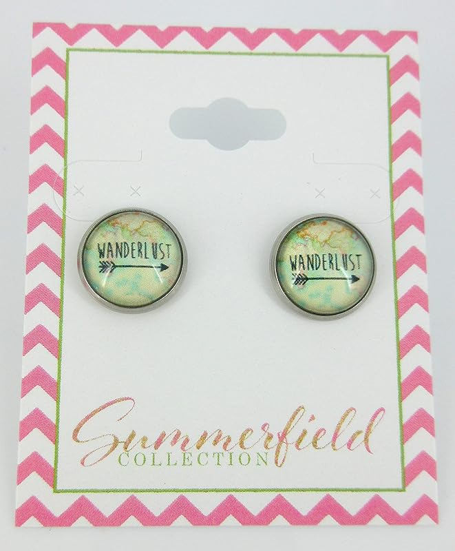 Summerfield Collection Stainless Steel Wanderlust Print Glass Stud Earrings 12mm