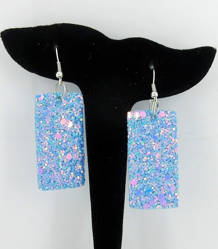 Summerfield Collection Silver-tone Glitter Faux Leather Large Rectangle Dangle Earrings (Sky Blue AB)