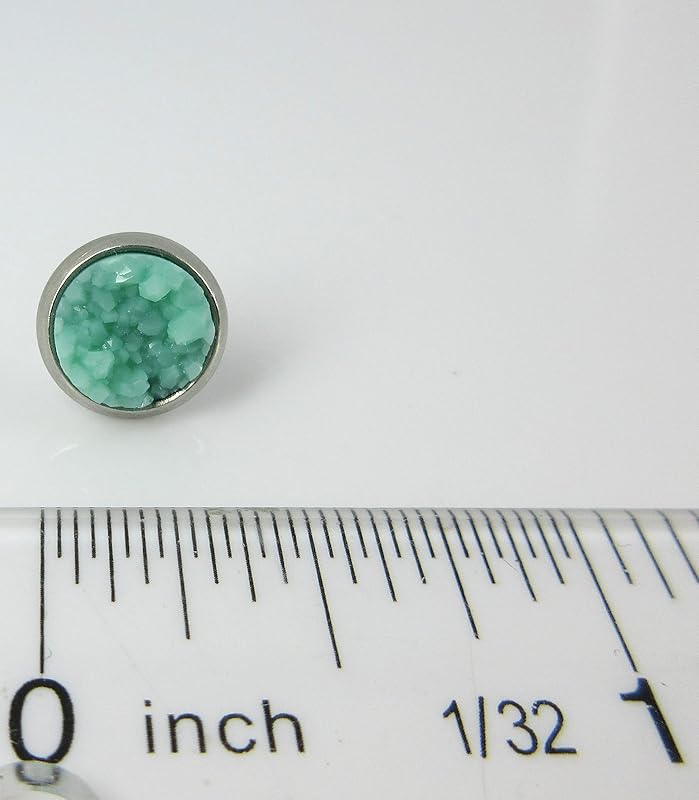 Summerfield Collection Stainless Steel Matte Faux Druzy Stone Stud Earrings 8mm (Mint Green)
