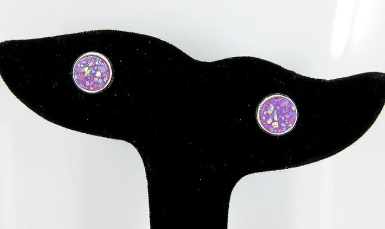 Summerfield Collection Silver-tone Pastel AB Faux Druzy Stone Stud Earrings 8mm (Lavender Purple)