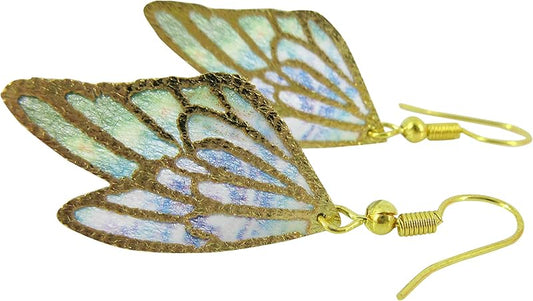 Summerfield Collection Gold Tone Butterfly Wing Fabric Dangle Earrings (Purple and Green Double Wing)