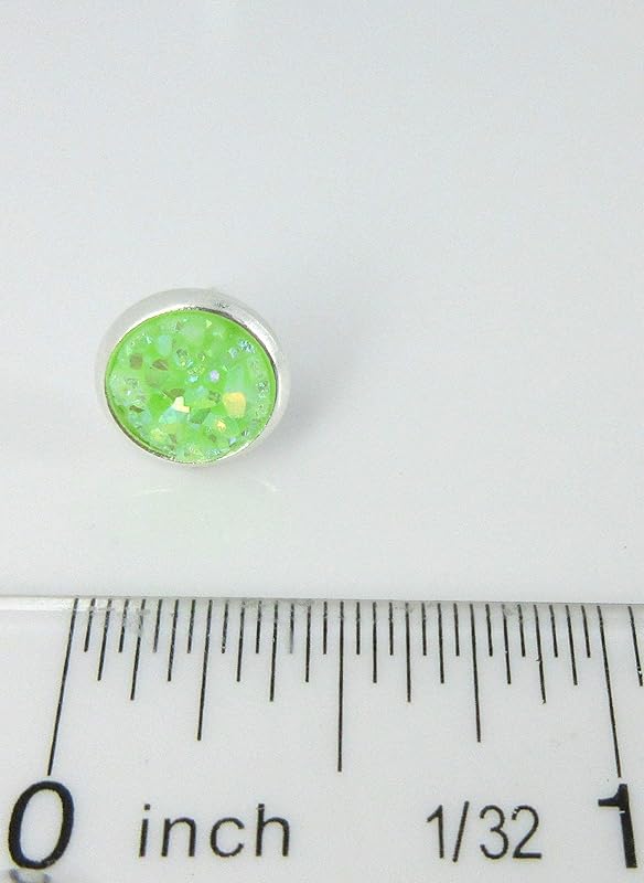 Summerfield Collection Silver-tone Pastel AB Faux Druzy Stone Stud Earrings 8mm (Lime Green)