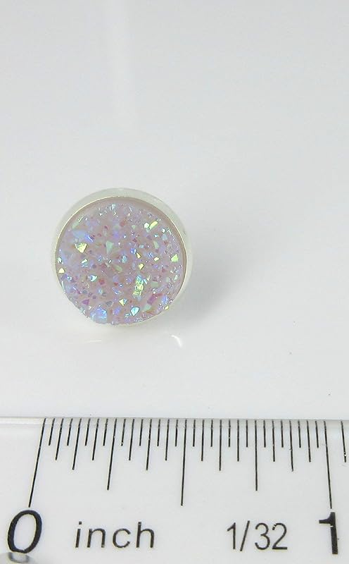 Summerfield Collection Silver-tone Solid AB Faux Druzy Stone Stud Earrings 12mm (Lilac Purple)