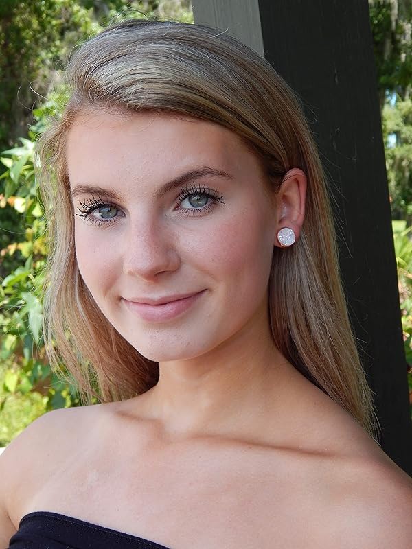 Summerfield Collection Rose Gold-tone Faux Druzy Stone Stud Earrings 12mm (White)