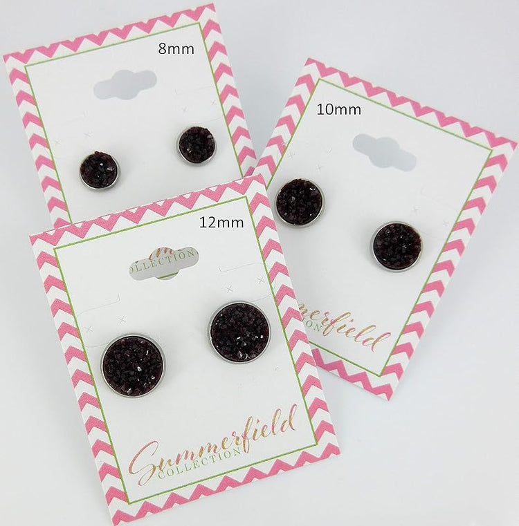 Summerfield Collection Stainless Steel Matte Faux Druzy Stone Stud Earrings 12mm (Black Cherry)