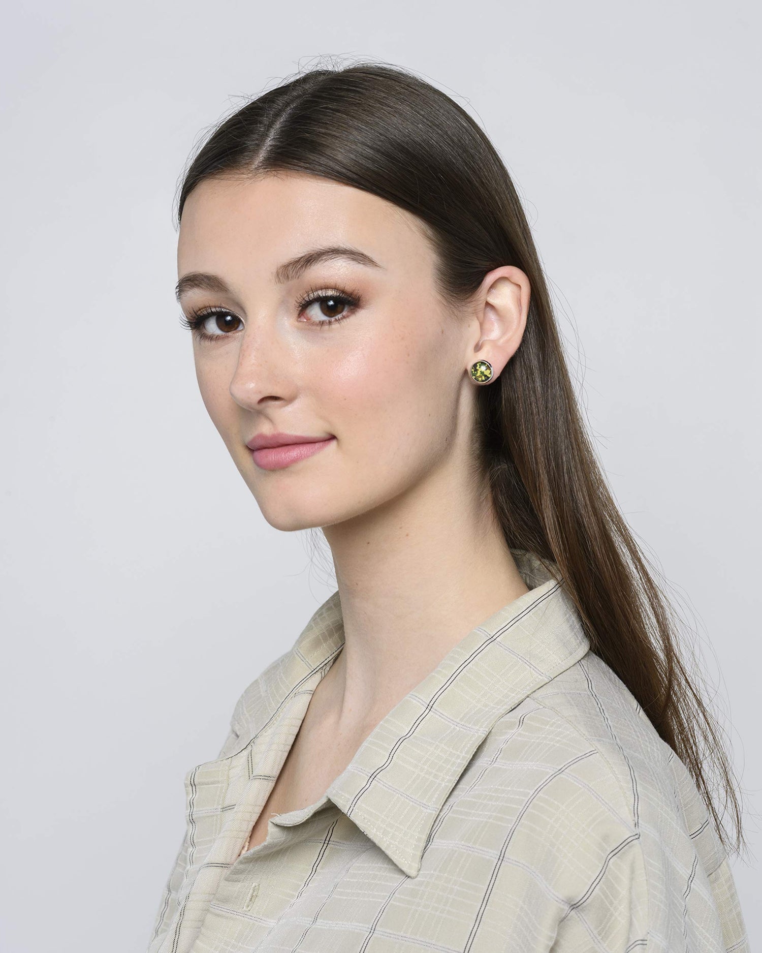 Silver-tone Green Camo Print Glass Stud Earrings 10mm