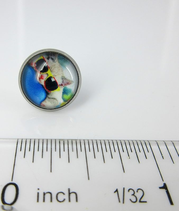 Summerfield Collection Stainless Steel Cat Lover Printed Glass Stud Earrings 12mm (Cool Cat)