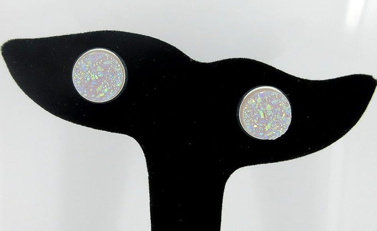 Summerfield Collection Silver-tone Solid AB Faux Druzy Stone Stud Earrings 12mm (Lilac Purple)