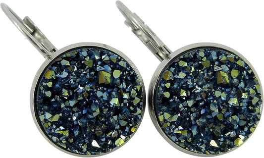 Summerfield Collection Stainless Steel Faux Druzy Stone Lever-back Drop Earrings 14mm (Metallic Blue)