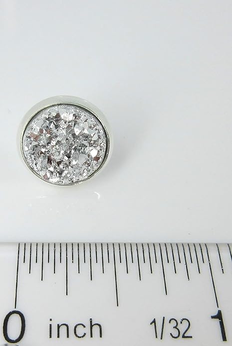 Silver-tone Metallic Faux Druzy Stone Stud Earrings 12mm (Silver)