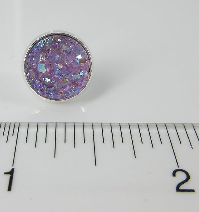 Trio Silver-tone Stud Earrings Faux Druzy Stone Midnight Blue Lavender AB White Set 12mm