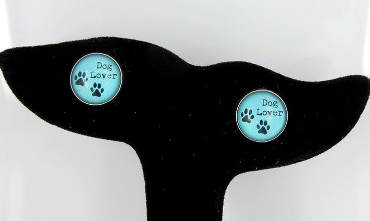 Summerfield Collection Stainless Steel Blue Dog Lover Paw Print Glass Stud Earrings 12mm