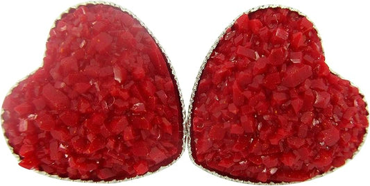 Summerfield Collection Silver-tone Heart Faux Druzy Stone Stud Earrings 12mm (Matte Red)