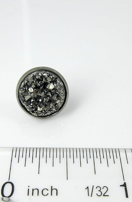 Hematite-tone Faux Druzy Stone Stud Earrings 12mm (Gunmetal Gray)