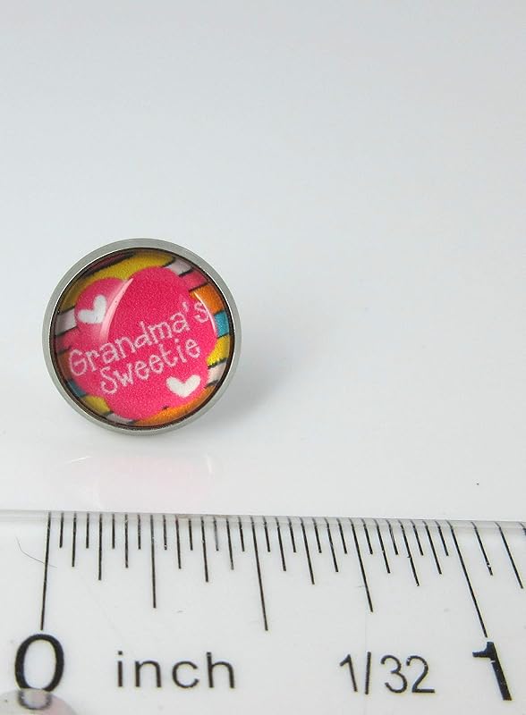 Summerfield Collection Stainless Steel Grandma's Sweetie Print Glass Stud Earrings 12mm Pink