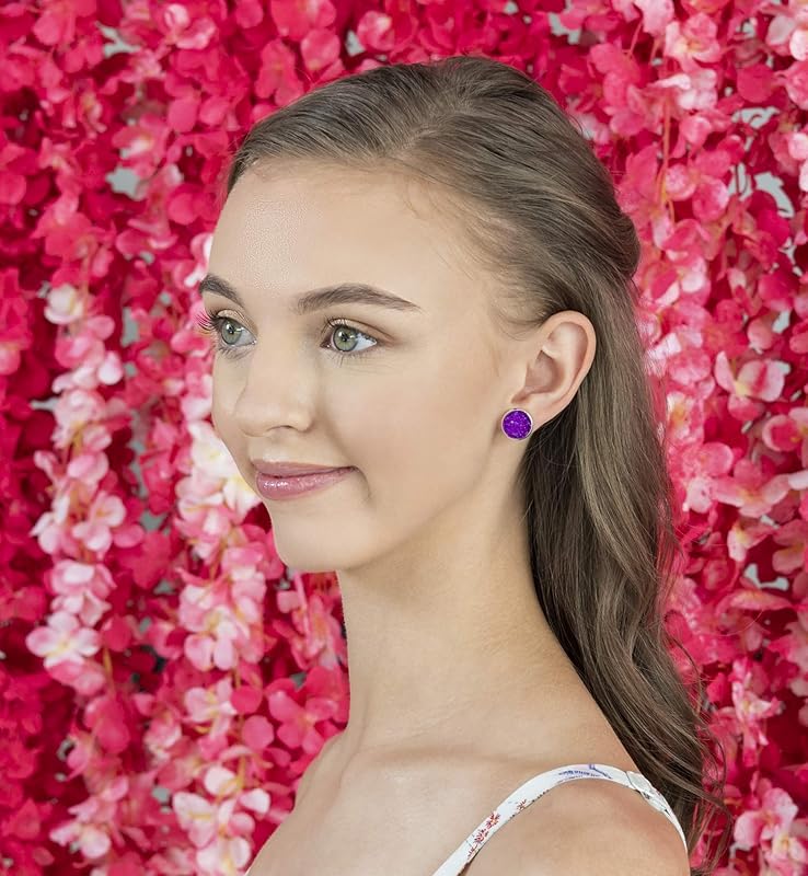 Summerfield Collection Silver-tone Faux Druzy Stone Stud Earrings 12mm (Deep Purple)