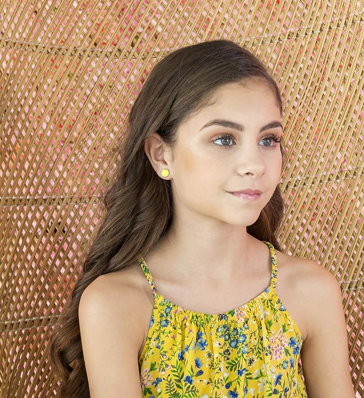 Summerfield Collection Silver-tone Neon Yellow AB Faux Druzy Stone Stud Earrings (8mm)