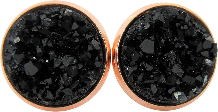 Summerfield Collection Rose Gold-tone Faux Druzy Stone Stud Earrings 12mm (Black)