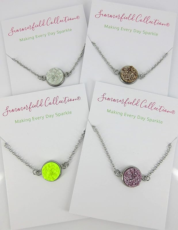 Summerfield Collection Stainless Steel Faux Druzy Stone Pendant Necklace (Frost Blue/Gray AB Glitter)