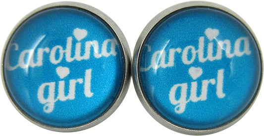 Summerfield Collection Stainless Steel Girl Print Glass Stud Earrings 12mm (Carolina Girl)