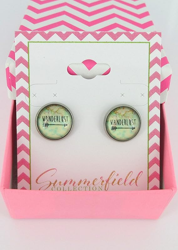 Summerfield Collection Stainless Steel Wanderlust Print Glass Stud Earrings 12mm