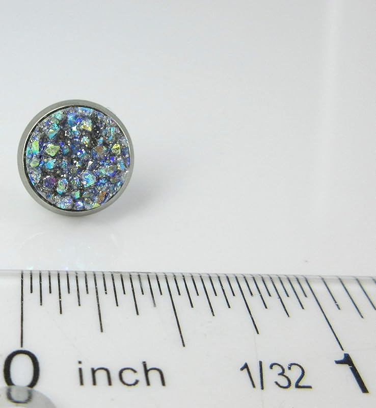 Summerfield Collection Stainless Steel Frost Blue Gray AB Glitter Faux Druzy Stone Stud Earrings (10mm)
