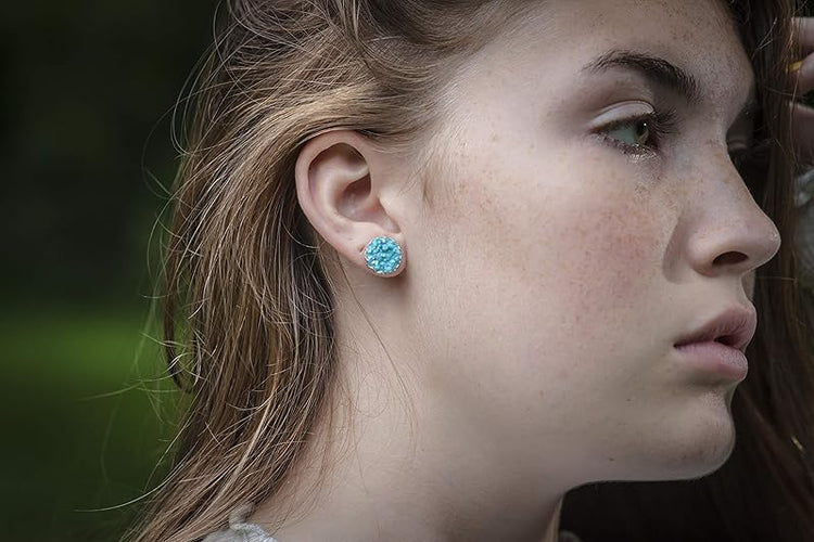Summerfield Collection Silver-tone Faux Druzy Stone Stud Earrings 12mm (Robin Egg Blue AB)