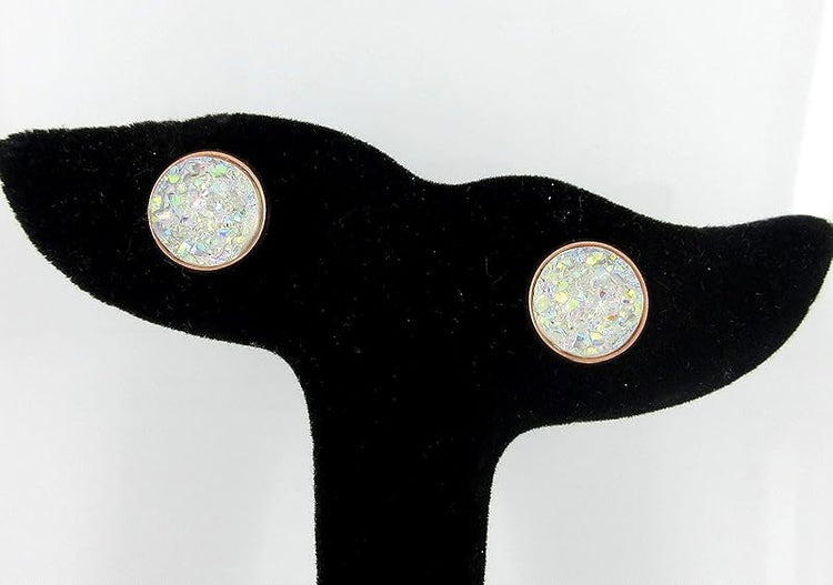 Summerfield Collection Rose Gold-tone Faux Druzy Stone Stud Earrings 12mm (Clear AB)
