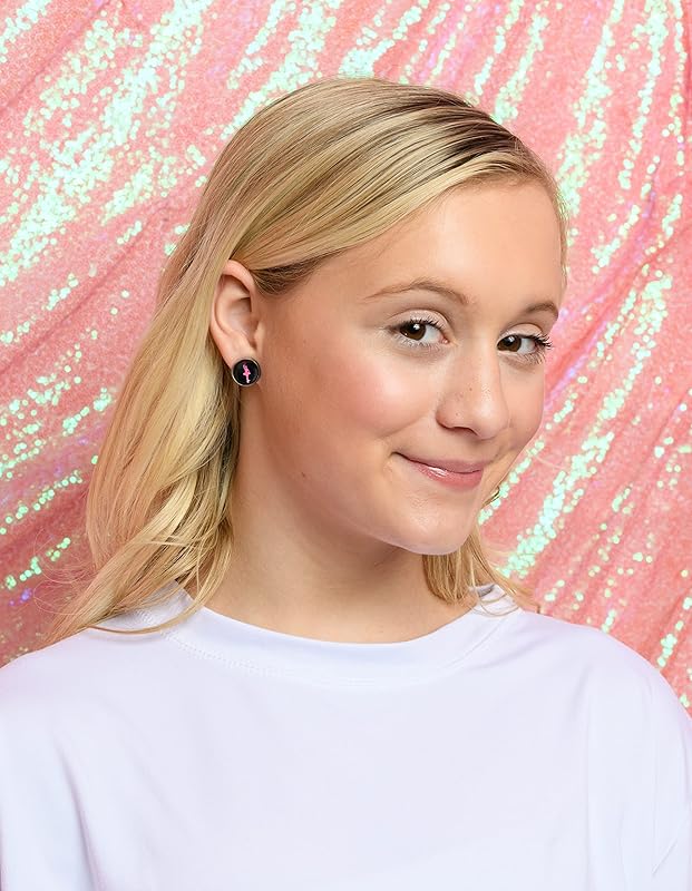 Summerfield Collection Stainless Steel I Heart Dance Print Glass Stud Earrings 12mm (Ballerina)