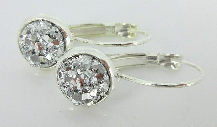 Summerfield Collection Silver-tone Faux Druzy Stone Lever-back Drop Earrings 8mm (Silver)