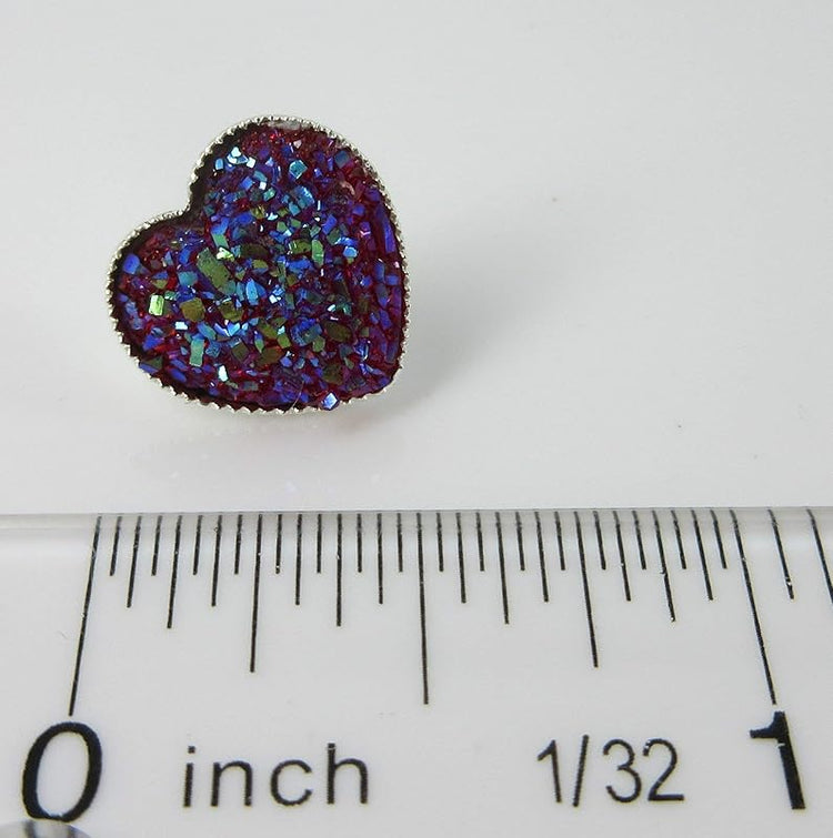 Summerfield Collection Silver-tone Heart Faux Druzy Stone Stud Earrings 12mm (Raspberry Pink AB)