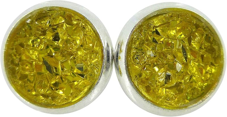 Summerfield Collection Silver-tone Yellow Faux Druzy Stone Stud Earrings (8mm)