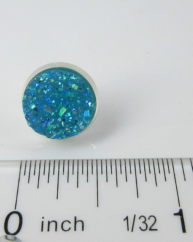 Summerfield Collection Trio Silver-tone Stud Earrings Green AB Blue Faux Druzy Stone Mermaid Scale Set 12mm