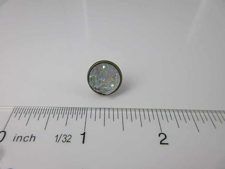 Summerfield Collection Trio Antiqued Gold-tone Stud Earrings Faux Druzy Stone Clear AB Sea Blue Green Set 12mm