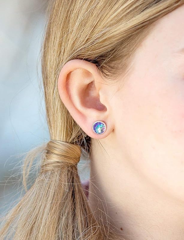 Summerfield Collection Silver-tone Metallic Mermaid Scale Stud Earrings 8mm (Light Purple)