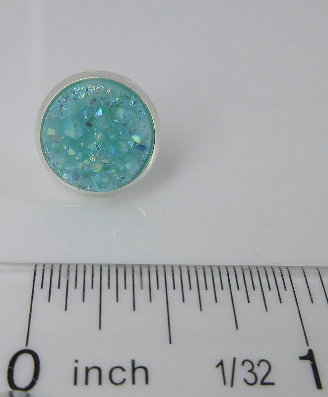 Summerfield Collection Silver-tone Pastel AB Faux Druzy Stone Stud Earrings 12mm (Aqua Blue)