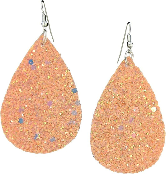 Summerfield Collection Silver-tone Glitter Faux Leather Large Teardrop Dangle Earrings (Pink)
