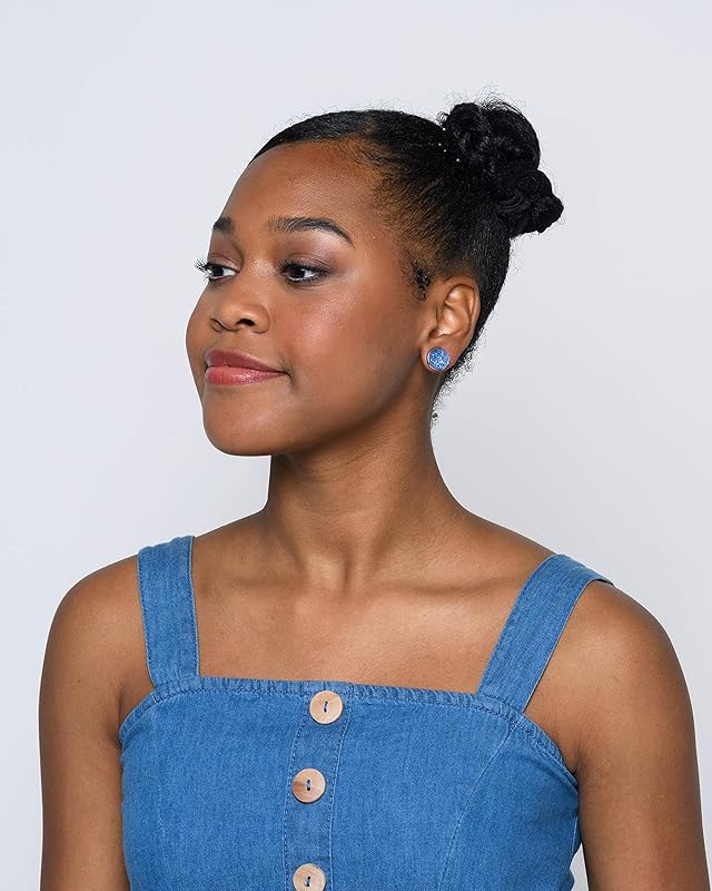 Summerfield Collection Stainless Steel Glacier Blue Faux Druzy Stone Stud Earrings (12mm)