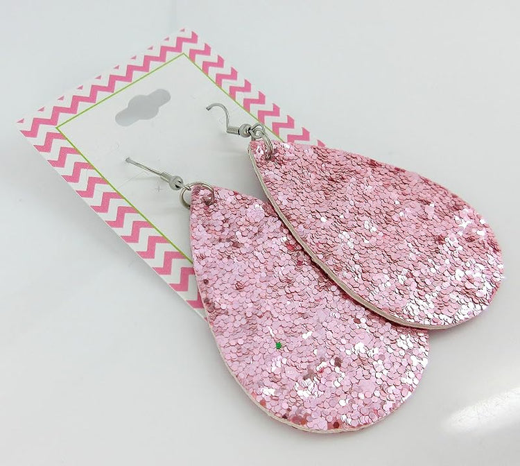 Summerfield Collection Silver-tone Glitter Faux Leather Large Teardrop Dangle Earrings (Light Pink)