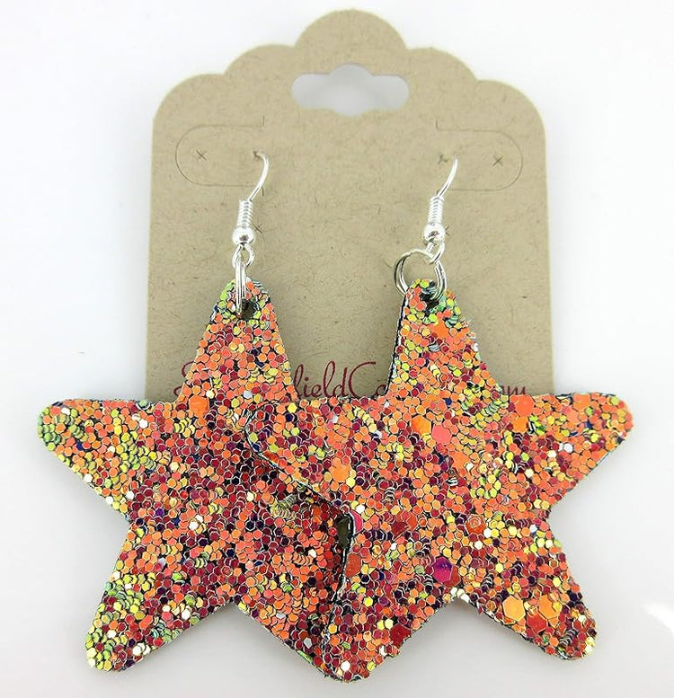 Summerfield Collection Glitter Faux Leather Large Star Dangle Earrings (Sunset)