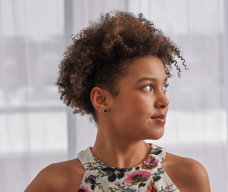 Silver-tone Dark Green Blue Color Shift Glitter Glass Stud Earrings Hand-painted 8mm