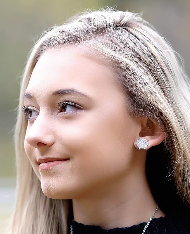 Summerfield Collection Silver-tone Solid AB Faux Druzy Stone Stud Earrings 12mm (Lilac Purple)