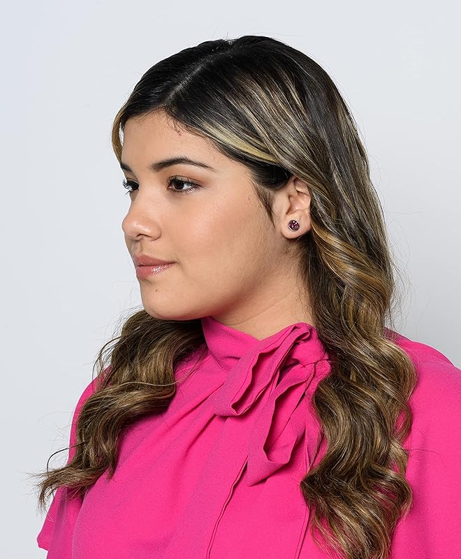 Summerfield Collection Silver-tone Maroon with Pink Glitter Faux Druzy Stone Stud Earrings (8mm)