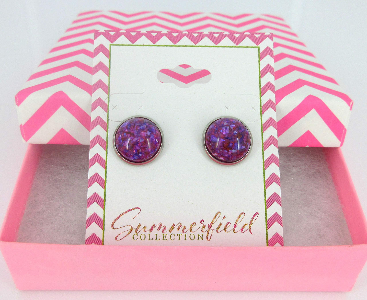 Stainless Steel Magenta Purple Faux Shell Stud Earrings 12mm
