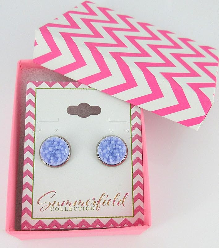 Summerfield Collection Stainless Steel Purple Faux Druzy Stone Stud Earrings 12mm (Periwinkle)