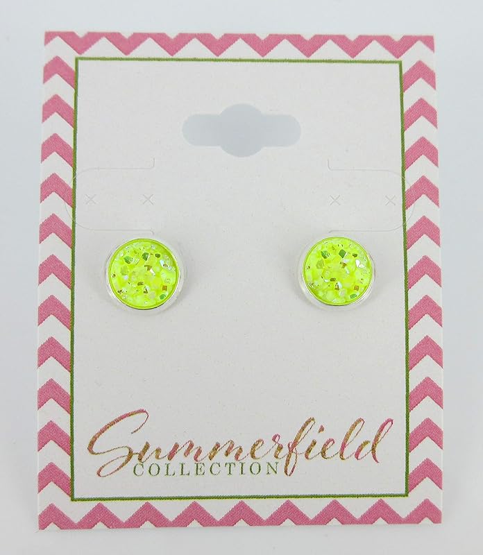Summerfield Collection Silver-tone Neon Yellow AB Faux Druzy Stone Stud Earrings (8mm)