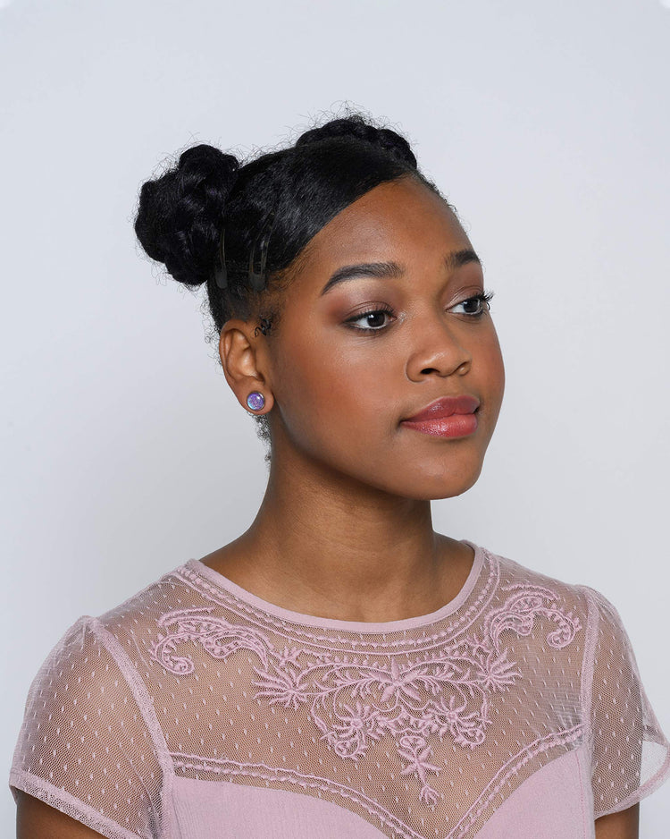 Stainless Steel Blue Purple Glitter Glass Stud Earrings Hand-painted 10mm