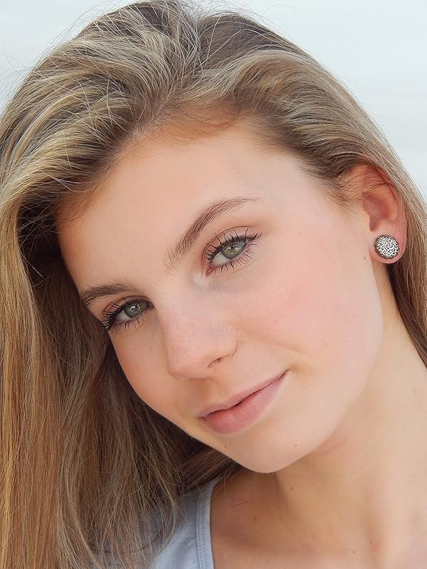 Summerfield Collection Antiqued Gold-tone Animal Print Glass Stud Earrings 12mm