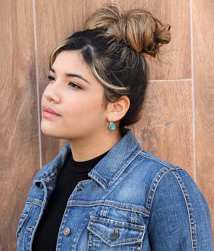 Summerfield Collection Silver-tone Metallic Glitter Resin Lever-back Drop Earrings 12mm (Blue/Green)