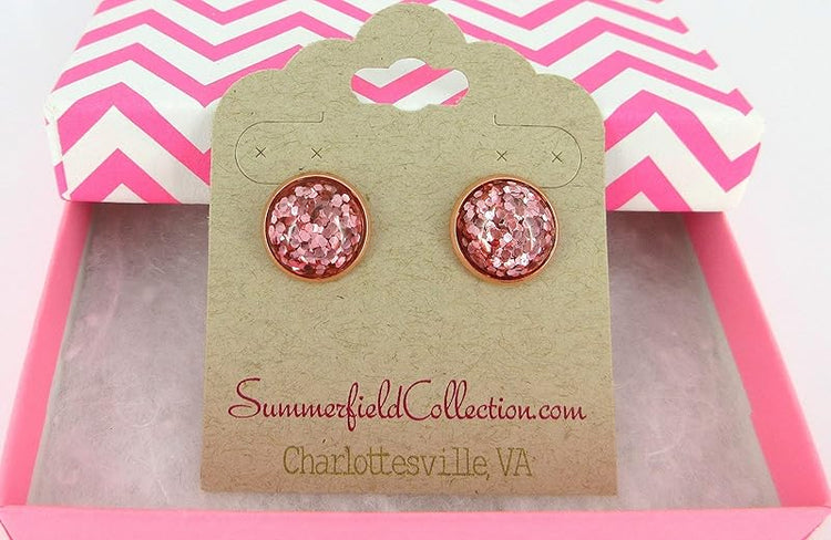 Summerfield Collection Rose Gold-tone Metallic Glitter Resin Stud Earrings 12mm